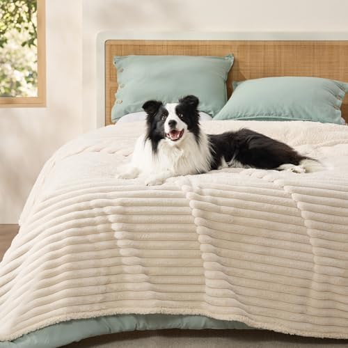 Bedsure ComfyFleece® Waterproof Blanket for Bed, Queen（86"x108"） Cream by BEDSURE