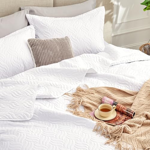 Love's cabin Twin Quilt Set White Bedspreads - Soft Bed Summer Lightweight Bedspread Comforter - Modern Style Wave Pattern Coverlet for All Season - 2 Pieces (1 Quilt, 1 Pillow Sham) - Image 6