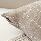 Decorative Chenille Plaid Boho Throw Pillow Covers Oatmeal 26x26 Set of 2 - Image 2