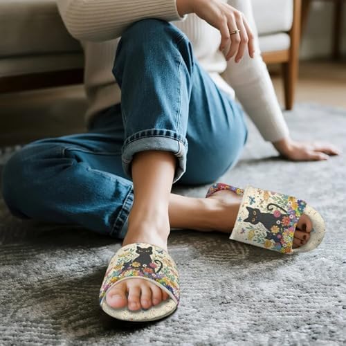 Jeiento Animal Cat Pattern Slippers for Women Lady Open Toe Slippers Soft Cushion Slip Resistant Spa Slipper for Hotel,Cozy Home Shoes - Image 2