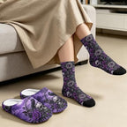 Jeiento Women's Fuzzy Slippers and Sock Set Warm Cozy Memory Foam House Shoes Soft Slip-on Slides Spa Slippers for Hotel - Image 3
