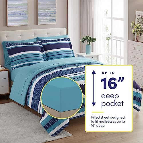 Sweet Home Collection 7 Piece Comforter Set Bag Solid Color All Season Soft Down Alternative Blanket & Luxurious Microfiber Bed Sheets, Marino, Twin - Image 2