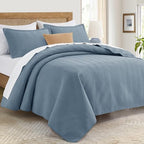 IR Imperial Rooms Twin Quilt Bedding Set Washed Blue Bedspread Wave - Image 3