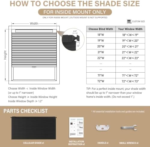 AOSKY No Drill Cordless Light Filtering Cellular Shade 35.5"W x 48"H Black - Image 2