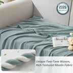 EMME Muslin Cotton Blanket Adults Heather Teal Twin XL 66"x90" - Image 2