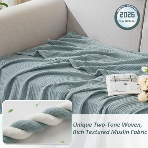 EMME Muslin Cotton Blanket Adults Heather Teal Twin XL 66"x90" - Image 2