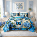 HOSIMA Blue Butterfly Floral Patchwork Quilt Full Size with 2 Pillowcases. by HOSIMA