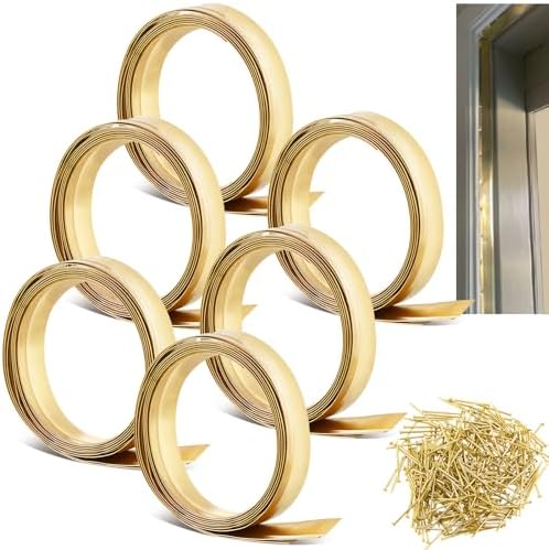 Zonon 1-1/8" W x 53.15' L Spring Bronze Weather Stripping Metal Brass Weather Strip Copper Weatherstripping for Exterior Old Door or Window Seal with Mounting Nails(Flat) by Zonon