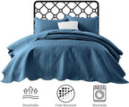 Twin Quilt Set Bedspread Coverlet Microfiber Bedding Leaf Washed Blue 68x86 - Image 2