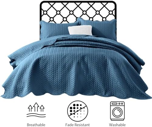 Twin Quilt Set Bedspread Coverlet Microfiber Bedding Leaf Washed Blue 68x86 - Image 2