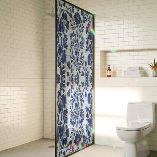 Blue Spring Floral Window Privacy Film Rainbow Static Cling Stain Glass Window Film for Glass Door, Decorative Heat Blocking Sunroof Decal Sticker for Car 35.4"x78.7" Summer Botanical Farmhouse by AMZRicher