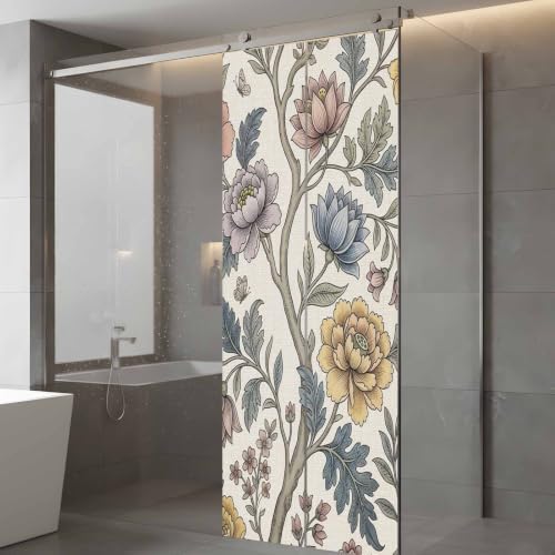Window Privacy Film Frosted, Vintage Garden Flower Static Cling Door Window Covering, Rustic Floral Leaf Pastoral Plants UV Blocking Windows Film for Office, Hotel, Bedroom, 29.5 x 78.7 Inches - Image 5