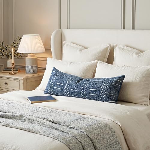 BlissBlush Decorative Long Lumbar Pillow Cover 14x36 for Bed, Navy Blue Soft Woven Chenille Accent Pillow Cover for Bedroom Couch Sofa, Textured Farmhouse Boho Cushion Cover - Image 3