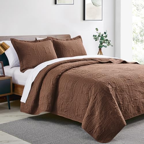 Love's cabin California King Size Quilt Bedding Set Brown Bedspreads - Cal King Lightweight Bedspread Comforter - Coin Pattern Coverlet for All Season - 3 Pieces (1 Quilt, 2 Pillow Shams) - Image 6