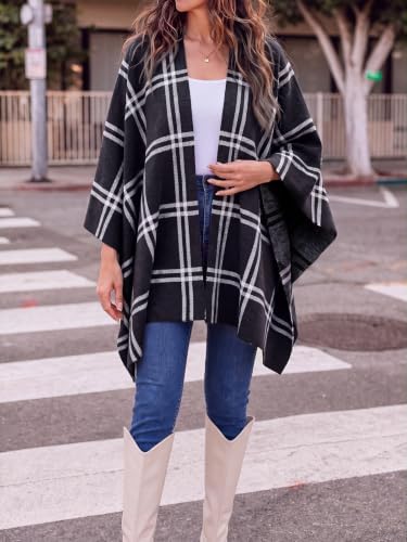 Yousify Women’s Shawl Wrap Plaid Knit Poncho Cape Sweater - Image 5