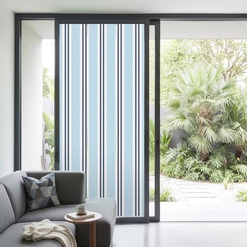 Window Privacy Film Frosted, Light Blue Striped Non-Adhesive Static Cling Window Tint, Minimalist Vertical Stripes Insulated Windows Frosted Films for Living Room, 35.4 x 78.7 Inches - Image 2