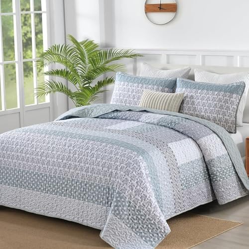 WONGS BEDDING Boho Quilt Set Queen, Stripe Bedspread Sets, Burnt Orange by WONGSBEDDING