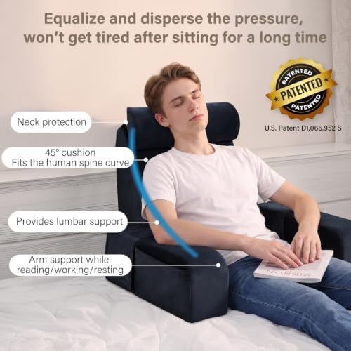 ENITYA 19" Reading Pillow for Bed with Firm Back Support & Big Pockets - Image 2