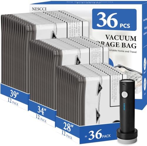 36 Pcs Travel Vacuum Bags for Clothing with Rechargeable Wireless air Pump by NESCCI