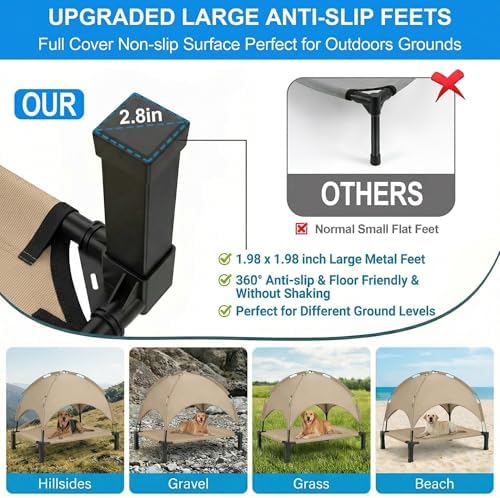 Elevated Dog Bed with Canopy Raised Pet Cot for Large Dogs, Outdoor Dog Cot with Removable Sun Shade Tent, Breathable Mesh Portable Dogs Cot for Camping, Beach, Backyard, Outdoor Use - Image 4