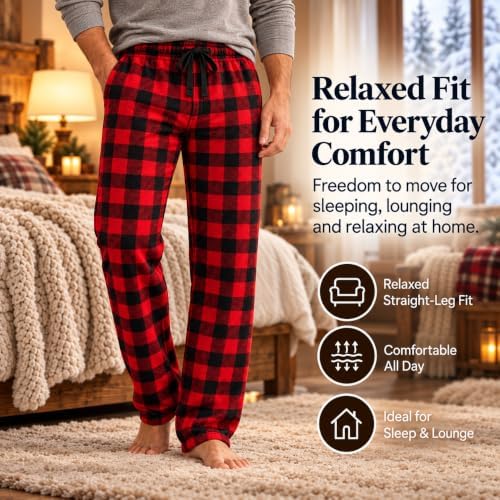 Flannel Mens Pajama Pants 3-Pack Ultra-Soft Cotton Sleep & Lounge Bottoms with Pockets Elastic Waist - Image 3