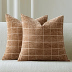 Decorative Chenille Plaid Fall Throw Pillow Covers Camel 22x22 Set of 2 by Unknown