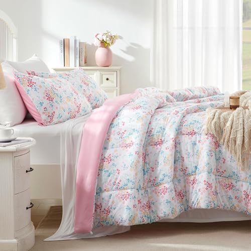 SLEEP ZONE King Size Comforter Set, Breathable Jersey Knit Soft Duvet Insert Set 3 Pieces Flower Leaves Pattern Bedding Sets for Bedroom All Season, Flower Leaves - Image 2
