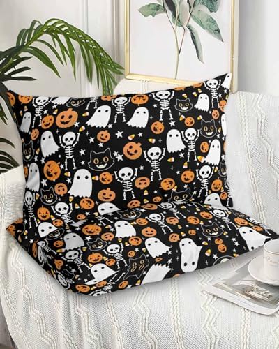 Halloween King Pillow Cases Set of 2 - Microfiber Bed Throw Pillow Covers, Orange Pumpkin White Ghost Skeleton Black Decorative Lumbar Pillow Cover with Envelope Closure for Sofa/Travel 20"x36" by DecorLovee