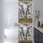 Window Privacy Film Frosted, Elephant Reusable Static Cling Window Tints, Tropical Flowers Palm Leaves Leopard Prints Heat Control Windows Films for Offices, Balcony, 29.5 x 118 Inches - Image 3