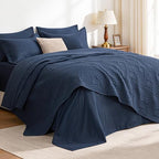Love's cabin King Quilt Set Navy, Bed in a Bag King Size Bedding 7 Pieces, Ultrasonic Embossed Coin Pattern Comforter, Lightweight Bedspreads for All Seasons Quilt with Sheets, Pillowcases & Shams by Lovescabin