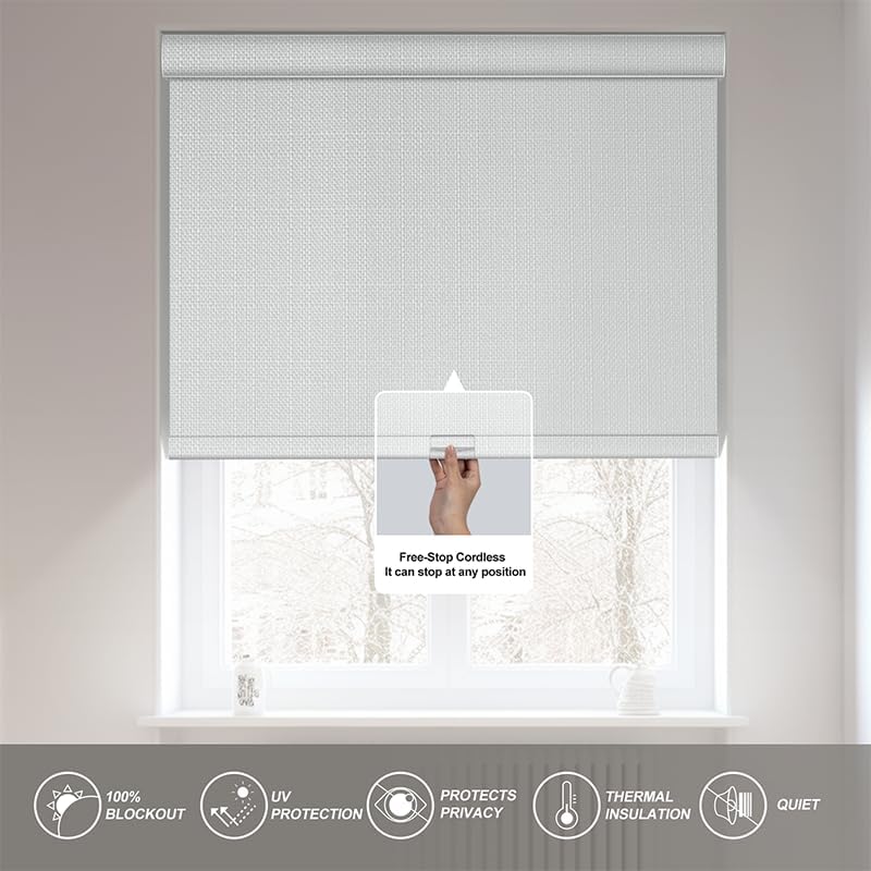 Boolegon Blackout Roller Shades for Windows, White, 22" W x 48" H - Image 4