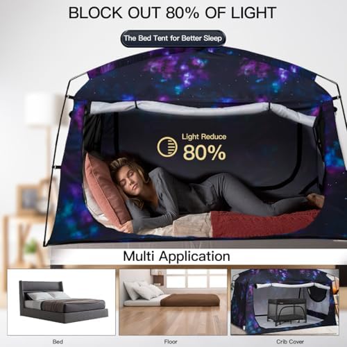 Bed Tent,Portable Privacy Sleeping Bed Canopy,Blackout 90% Drapes for Kids and Adult,Indoor Space Tent with Breathable Large Mesh Windows - Image 3