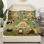 Erosebridal Kids Camping Tent Full Bedding Set,RV Camper Fitted Sheet Camping Decor for Travel Trailer,Rustic Cabin Bear Fox Bed Sheets Woodland Adventure Bed Set,2 Pillowcases (No Flat Sheet) - Image 3