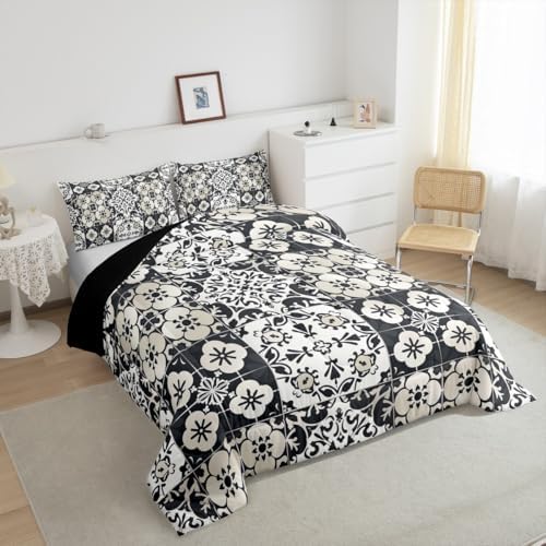 Erosebridal Mexican Talavera Tile Full Bedding Set - Vintage Flower Mexico Comforter Set, Retro Floral Patchwork Quilt for Kids Adults, Exotic Ethnic Aesthetic Bedroom Decor - 2 Pillowcases - Image 5