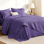 Love's cabin King Quilts Bedspreads, 7 Pieces Bed in a Bag, Deep Purple by Lovescabin