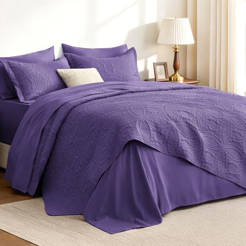 Love's cabin King Quilts Bedspreads, 7 Pieces Bed in a Bag, Deep Purple by Lovescabin