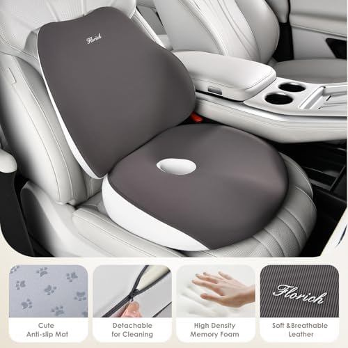 Upgrade Large Car Seat Cushion and Lumbar Support Pillow, Ergonomic Memory Foam Driving Seat Cushion for Back & Sciatica Pain Relief, Non-Slip Washable Seat Cushion for Car, Driver, Office-Gray - Image 4