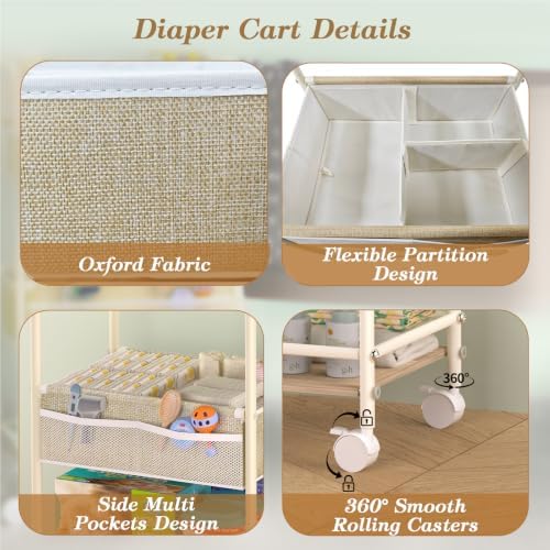 Baby Cart Organizer, Oxford Fabric Diaper Cart with Wooden Divider - Image 3