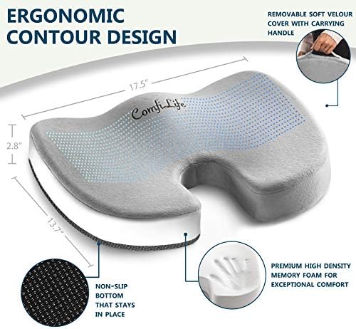 ComfiLife Premium Comfort Seat Cushion - Non-Slip Orthopedic 100% Memory Foam Coccyx Cushion for Tailbone Pain - Cushion for Office Chair Car Seat - Back Pain & Sciatica Relief (Gray) - Image 3