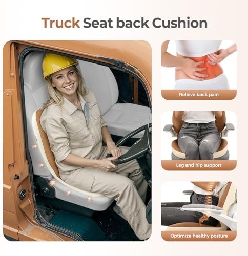 FLORICH 2 in1 Truck Seat Cushion and Lumbar Support Pillow Memory Foam Car Seat Cushion with Adjustable Strap for Truck Driver Long Drives, Fits Semi Truck Seat,Car,Office&Gaming Chair(Brown) - Image 3