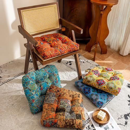 vctops 2 Pack Boho Geometric Chair Cushions with Ties U-Shaped Soft Cozy Cotton Linen Chair Pads Non Slip Seat Cushions for Indoor Dining Room and Kitchen Chairs (Yellow,18"x18") - Image 6