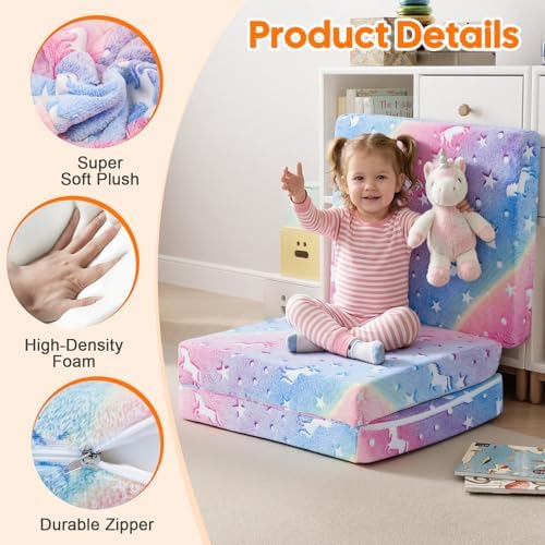 MeMoreCool Glow Rainbow Unicorn Foldable Floor Mattress Kids, 63x26 Inch - Image 4