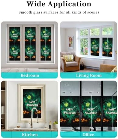 Window Privacy Film Frosted, Halloween Non-Adhesive Static Cling Window Tint, Green Spooky Pumpkin Ghost Moonlight Castle Insulated Windows Frosted Films for Living Room, 35.4 x 78.7 Inches - Image 7