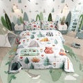 Kids Camper Theme Comforter Set Twin 2Pcs, Happy Camping Bedding Set, Travel Car Rv Accessories Down Comforter, Botanical Flowers Mountain Adventure Quilt, Cute Camper Duvet Insert Bedroom Decor by Erosebridal
