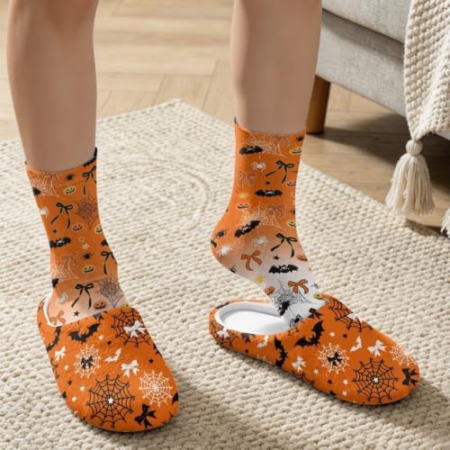 Jeiento Fuzzy Slippers and Crew Sock Set for Women Men Couple Warm Cozy Memory Foam House Shoes Soft Slip-on Slides for Home,Travel - Image 3