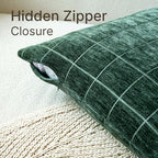 Decorative Chenille Plaid Throw Pillow Covers Moss Green 22x22 Set of 2 - Image 2