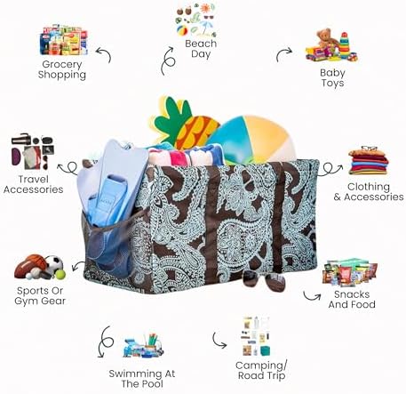 Extra Large Utility Tote Bag - Oversized Collapsible Beach Bag - Paisley Blue - Image 3