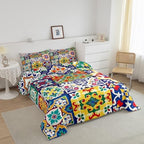 Erosebridal Colorful Mexican Style Toddler Bedding Set,Retro Talavera Tile Comforter Set for Kids Room Decor,Exotic Ethnic Boho Quilt Bed Set Patchwork Floral Print Down Comforter 2Pcs - Image 4
