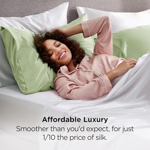 Bedsure Satin Pillowcases, Similar to Silk Pillow Cases Queen Size Set of 6, Pillow Case for Sleeping Women with Envelope Closure, Gifts for Women Men, Sage Green, 20x30 Inches, 6pcs - Image 4