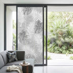 Window Privacy Film Frosted, Grey Palm Trees Tropical Non-Adhesive Static Cling Window Tint, Summer Beach Botanical Insulated Windows Frosted Films for Living Room, 35.4 x 78.7 Inches - Image 2